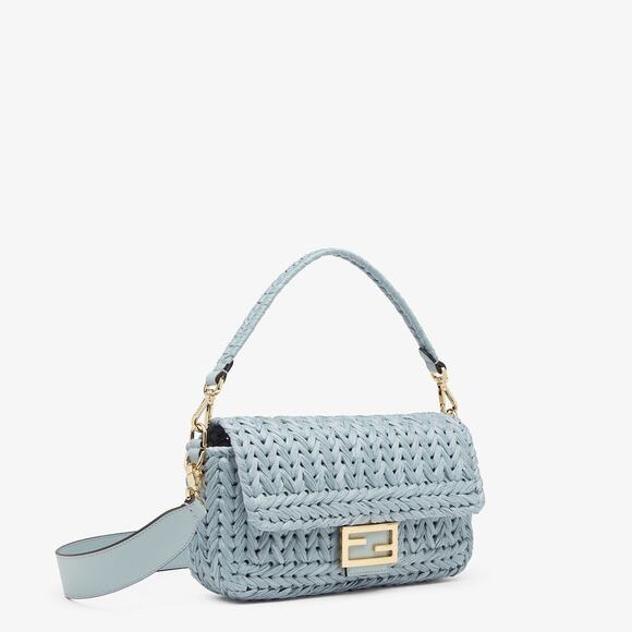 Fendi Iconic Medium Baguette Bag Light Blue Raffia Interlace Leather – NWT - Picture 2 of 10